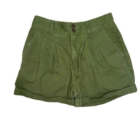 Forever 21 Solid Green High waisted Shorts 100% Cotton with Pockets Pleated L - Picture 2 of 12